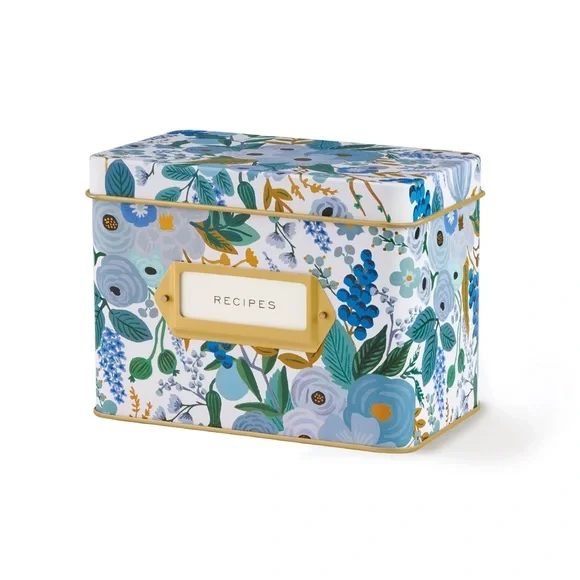 Rifle Paper Co Garden Party Blue and Gold Recipe Box NWOB - Picture 3 of 10
